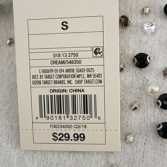 NWT A New Day sz S sweater w/gems & elastic sleeve - Picture 3 of 4